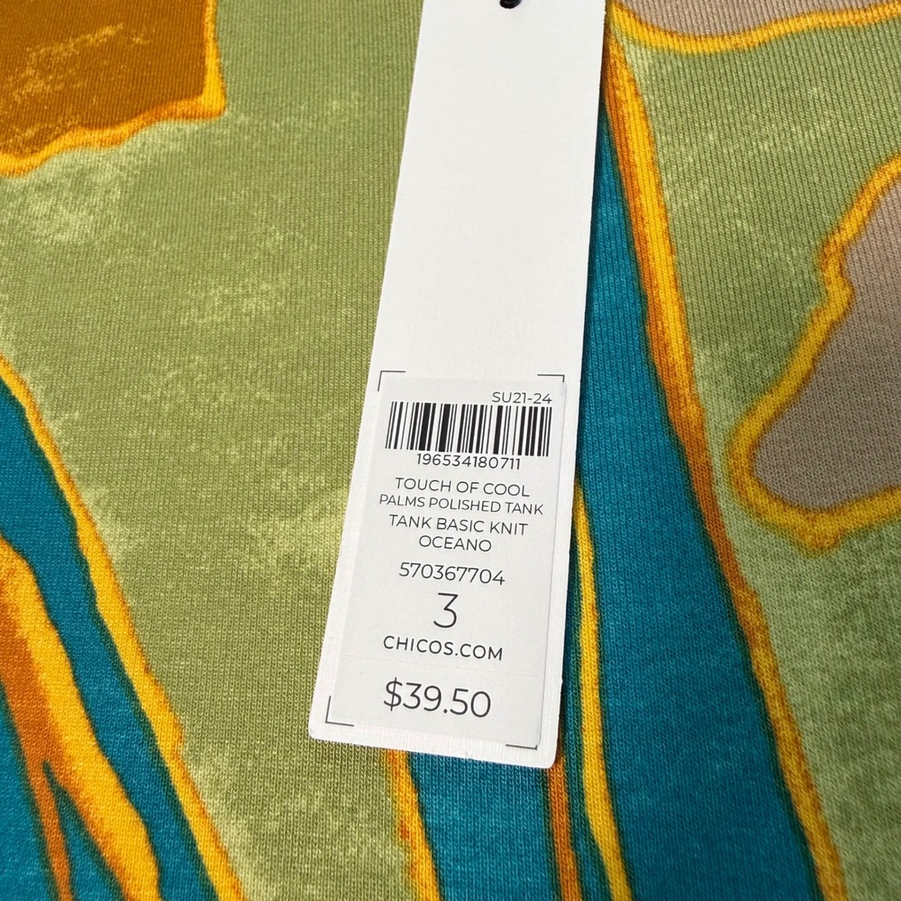 NWT Chico's Touch of Cool 3 XL Palms Polished Tank Top Oceano Tropical Comfort - Picture 4 of 9